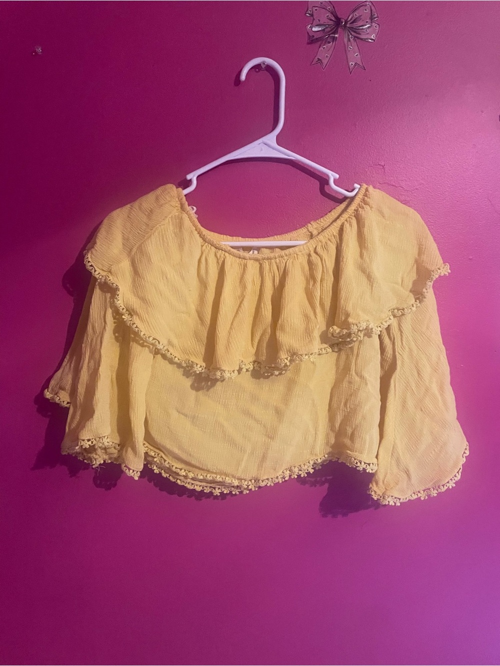 Yellow Off-Shoulder Ruffle Blouse